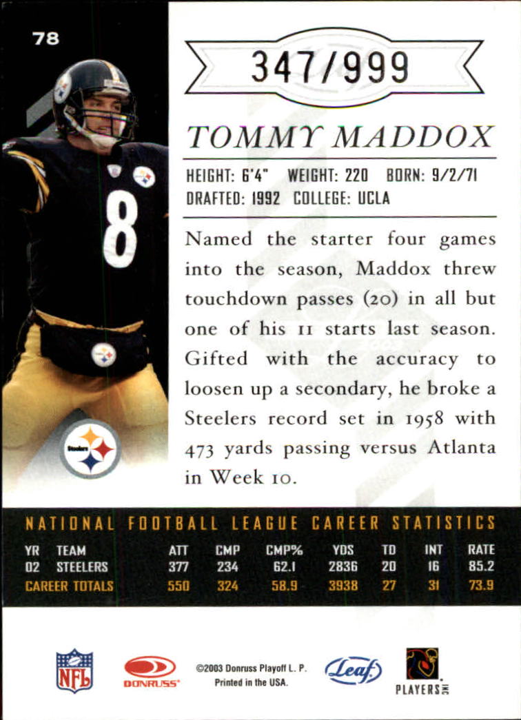 2003 Leaf Limited #78 Tommy Maddox back image