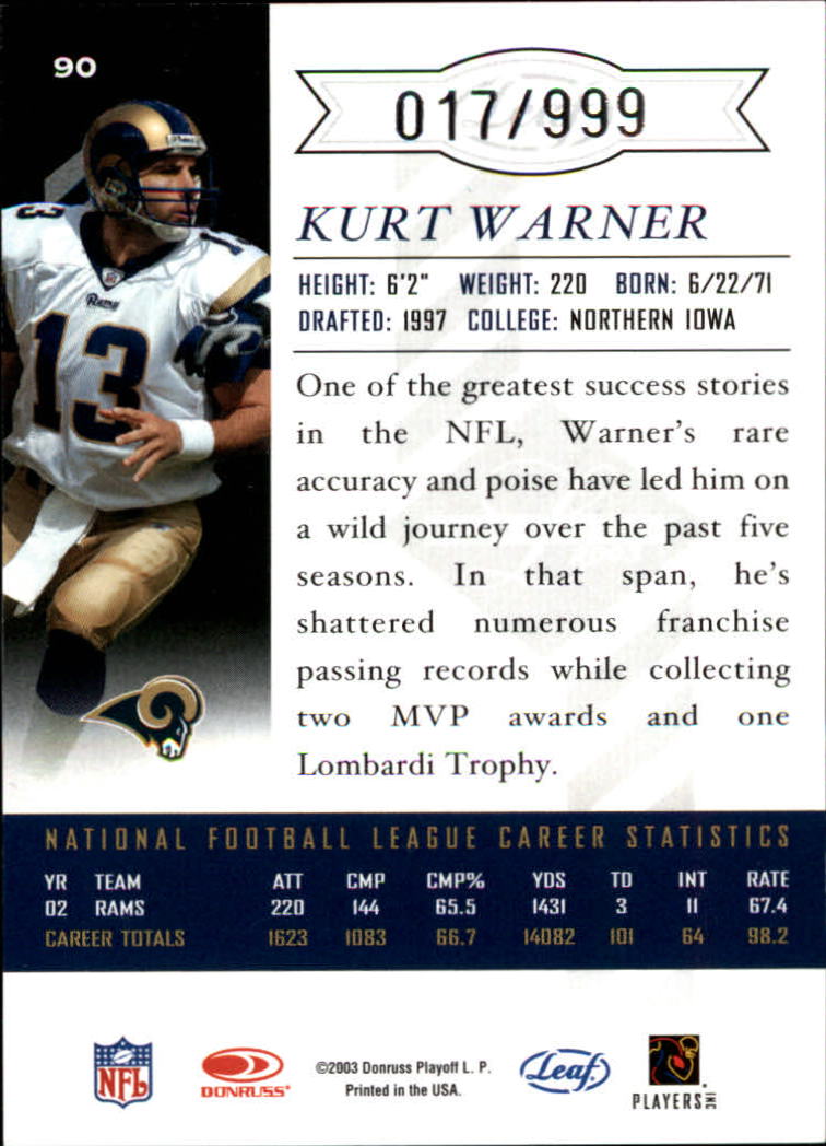 2003 Leaf Limited #90 Kurt Warner back image