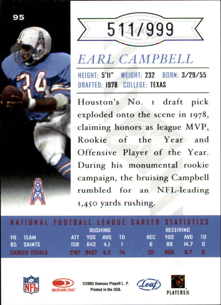 2003 Leaf Limited #95 Earl Campbell back image