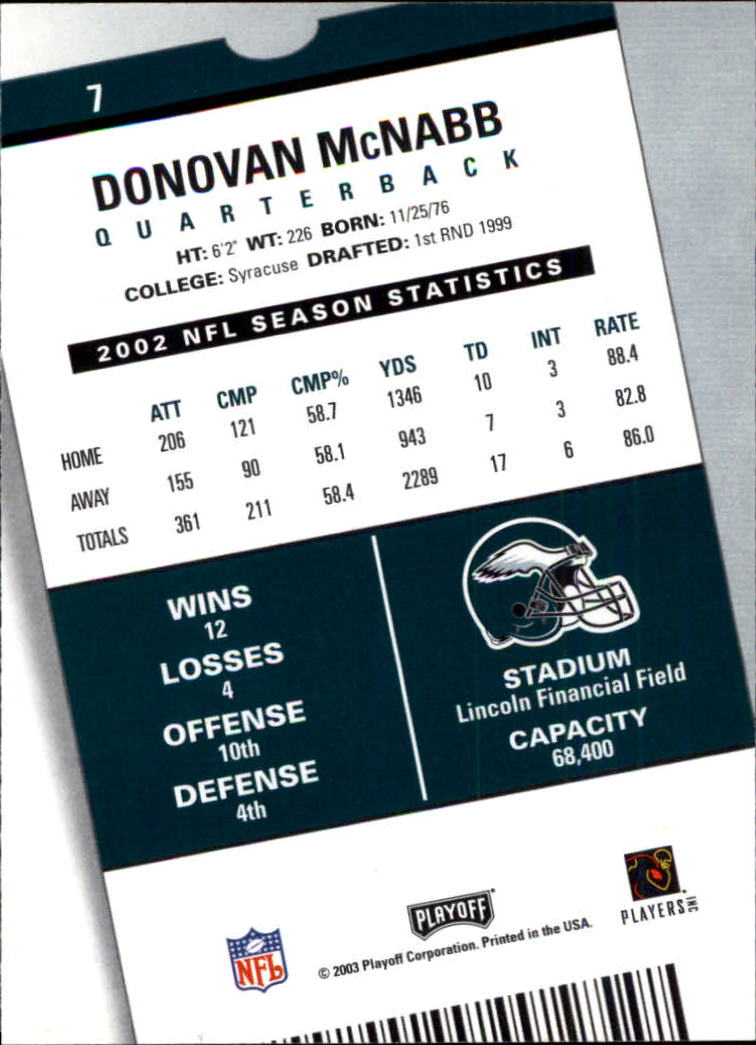 2003 Playoff Contenders #7 Donovan McNabb back image