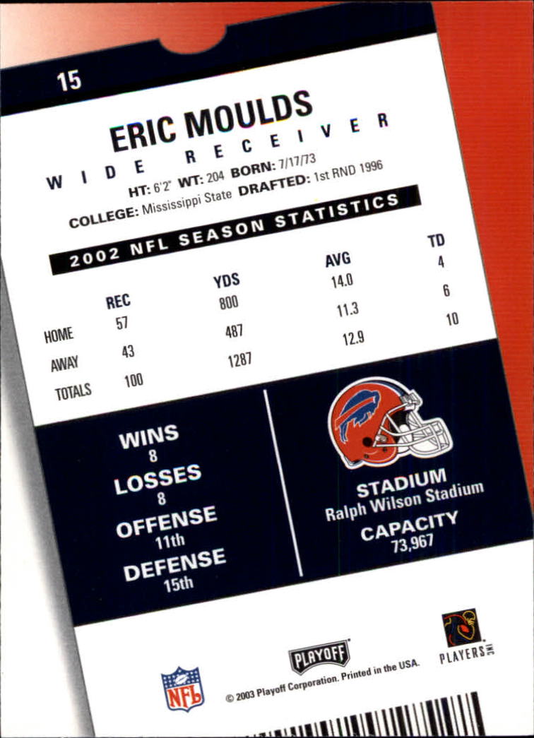 2003 Playoff Contenders #15 Eric Moulds back image