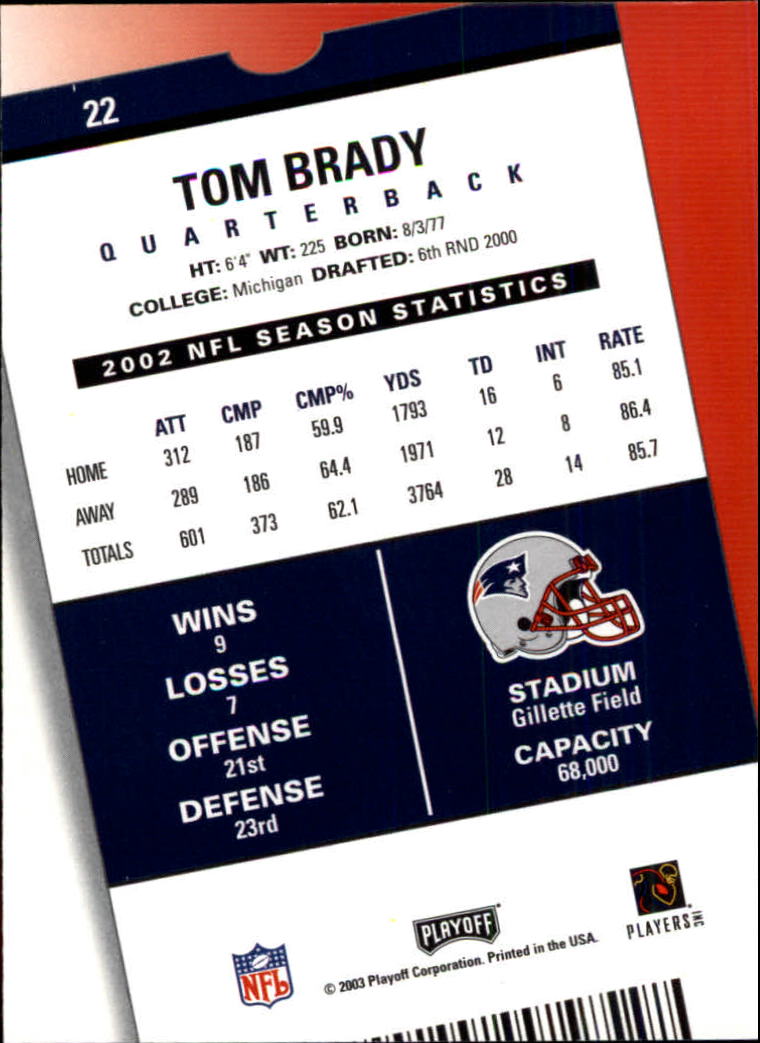 2003 Playoff Contenders #22 Tom Brady back image