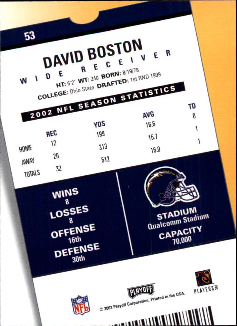 2003 Playoff Contenders #53 David Boston back image