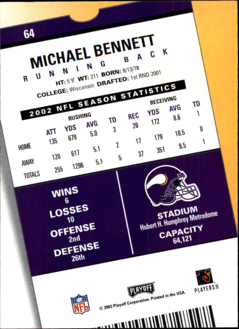 2003 Playoff Contenders #64 Michael Bennett back image
