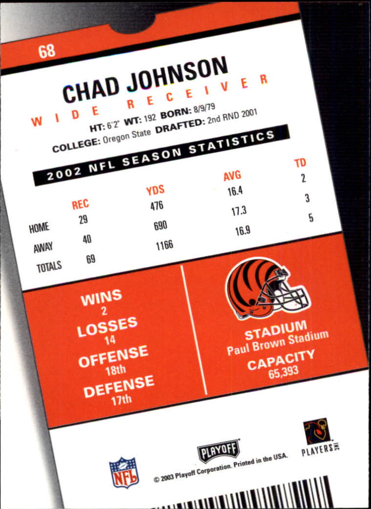 2003 Playoff Contenders #68 Chad Johnson back image