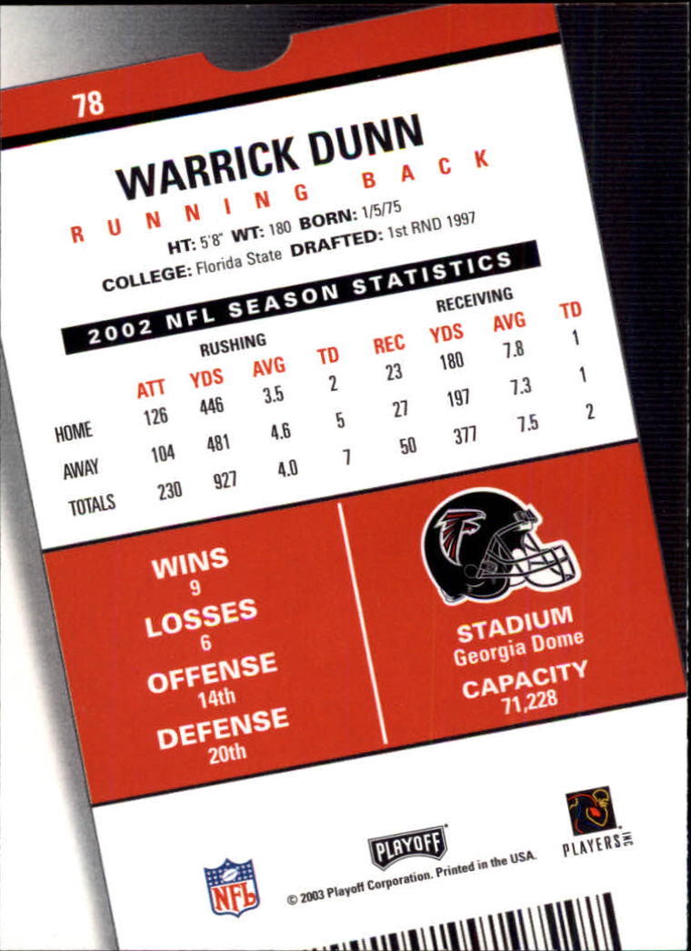 2003 Playoff Contenders #78 Warrick Dunn back image