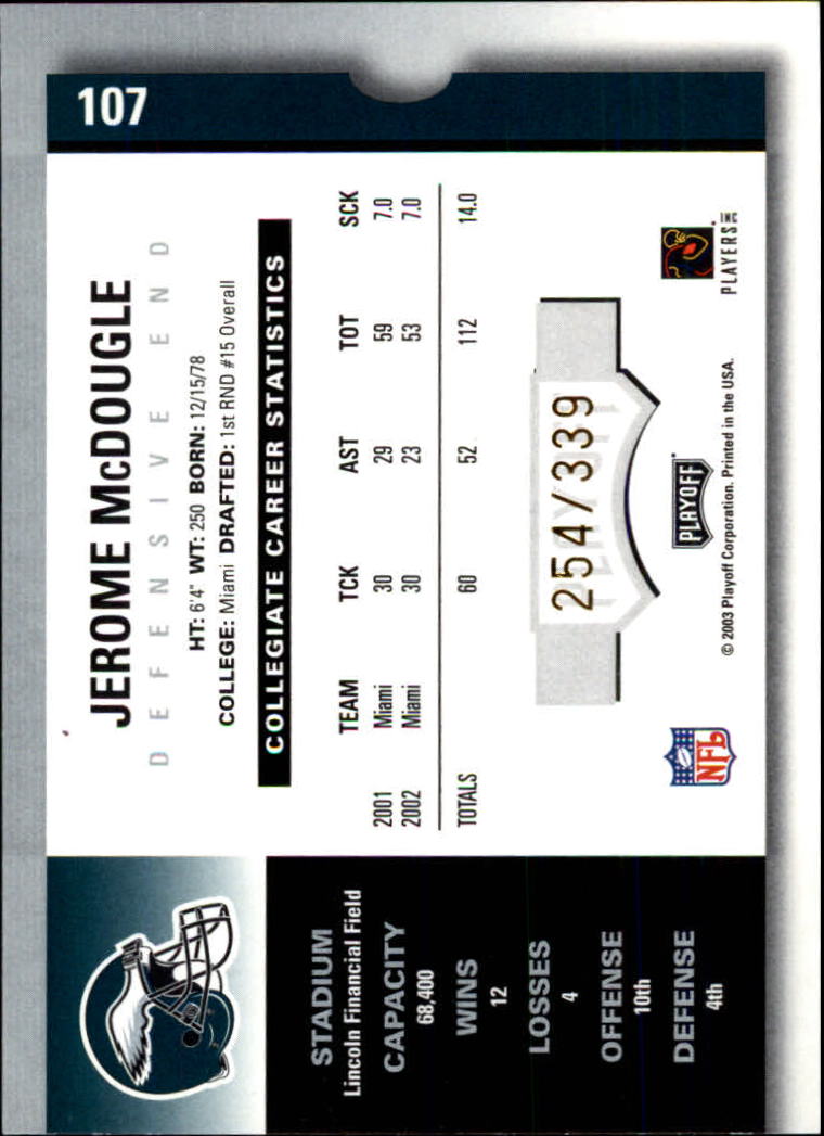 2003 Playoff Contenders #107 Jerome McDougle AU/339 RC back image