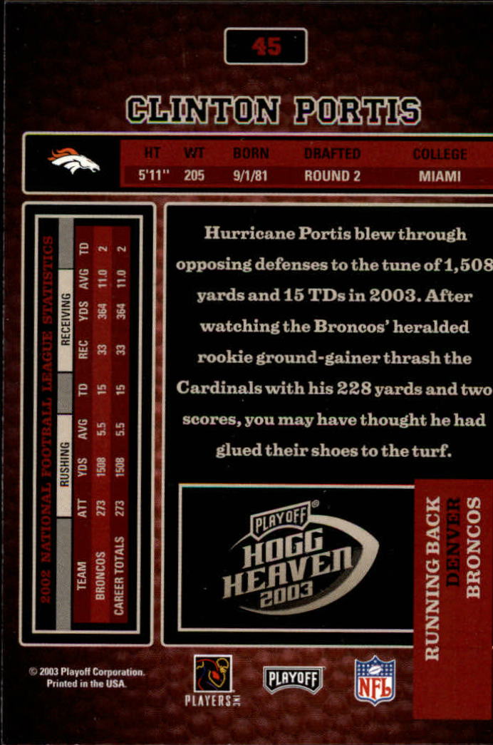 2003 Playoff Hogg Heaven #45 Clinton Portis back image