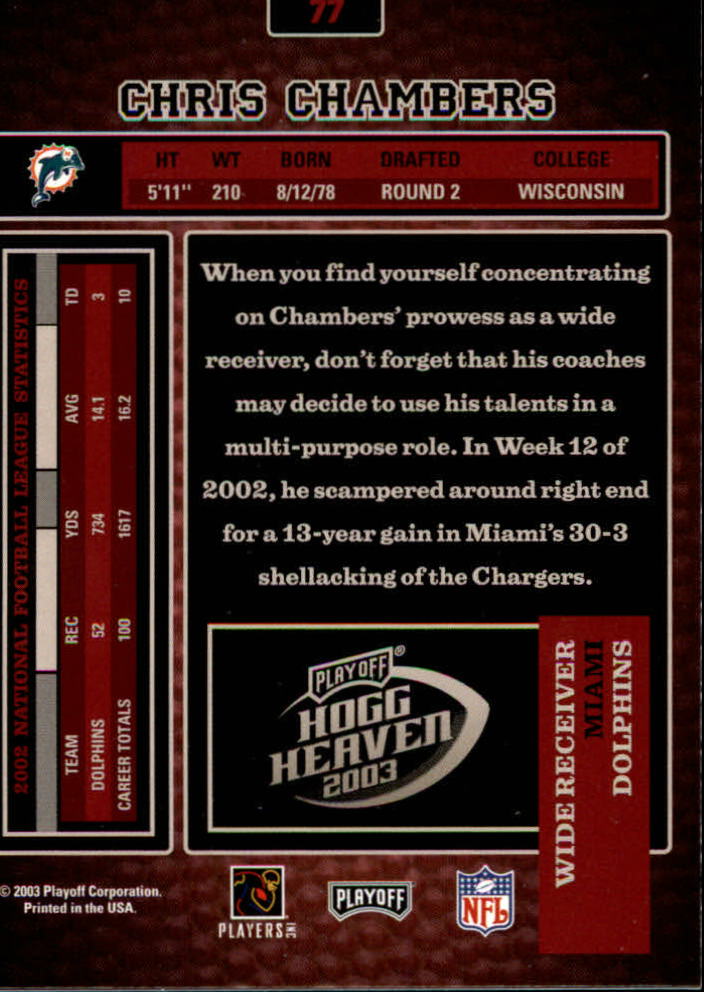 2003 Playoff Hogg Heaven #77 Chris Chambers back image