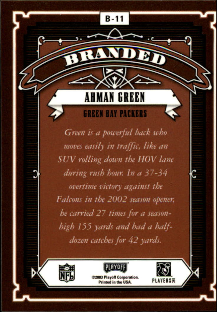 2003 Playoff Hogg Heaven Branded #B11 Ahman Green back image