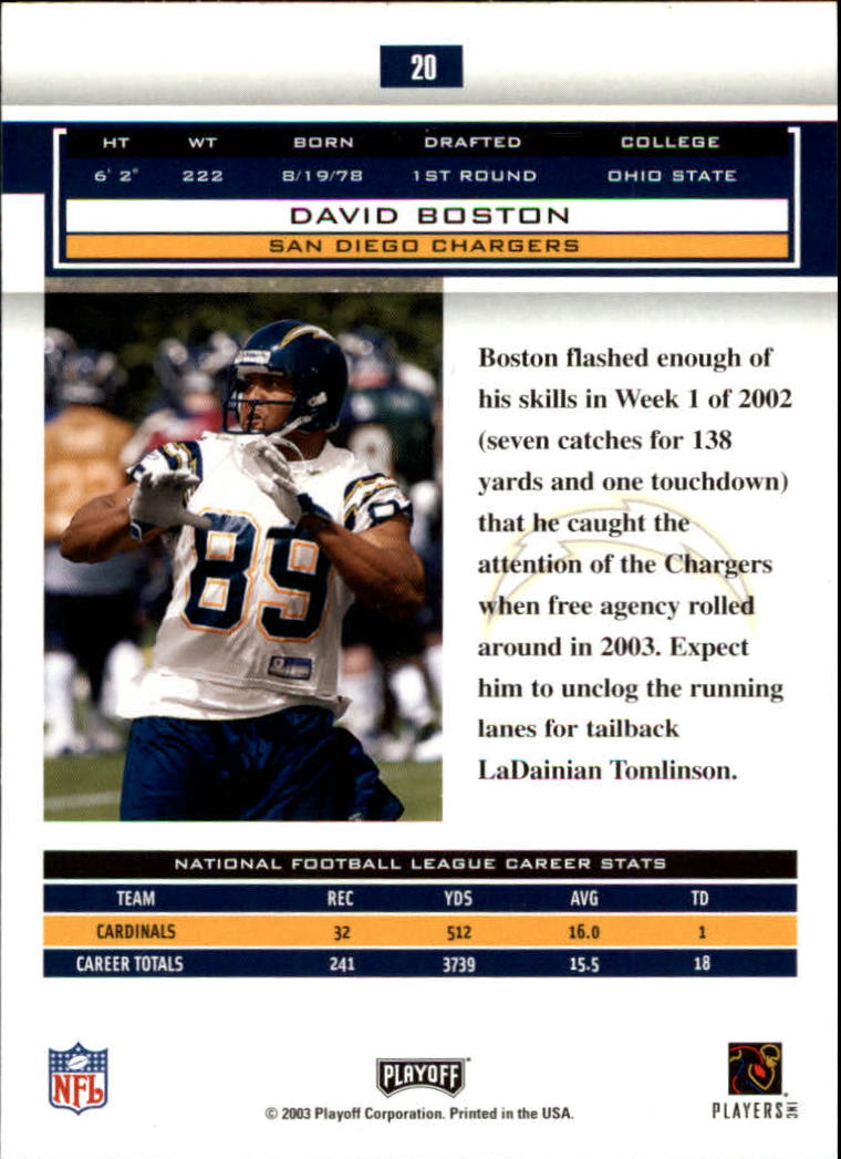 2003 Playoff Honors #20 David Boston back image