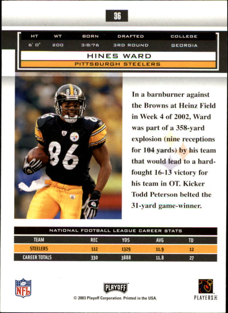 2003 Playoff Honors #36 Hines Ward back image
