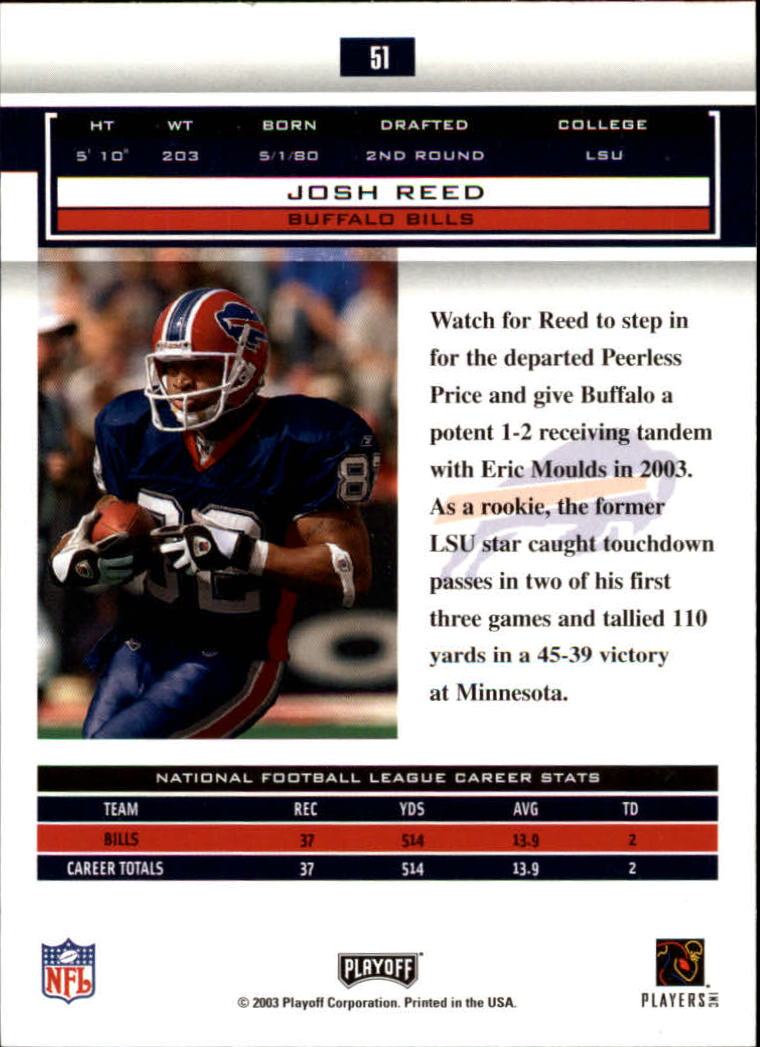 2003 Playoff Honors #51 Josh Reed back image