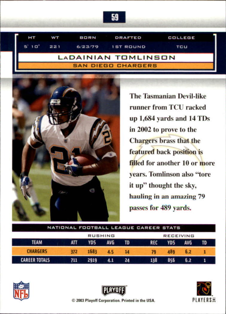 2003 Playoff Honors #59 LaDainian Tomlinson back image