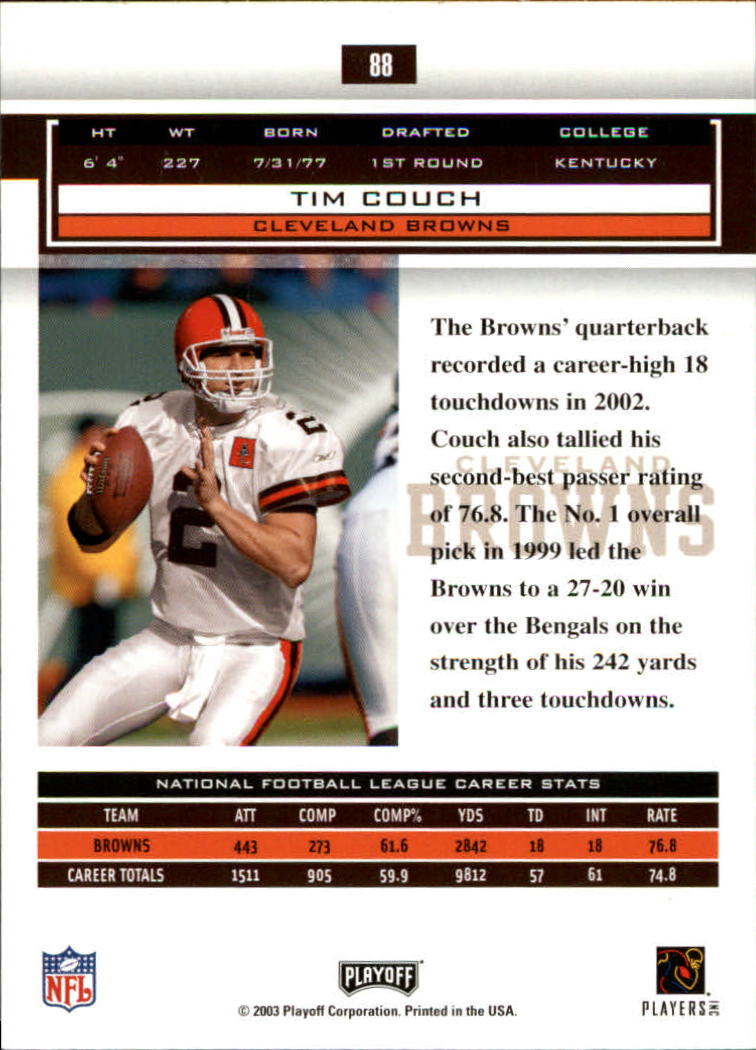 2003 Playoff Honors #88 Tim Couch back image