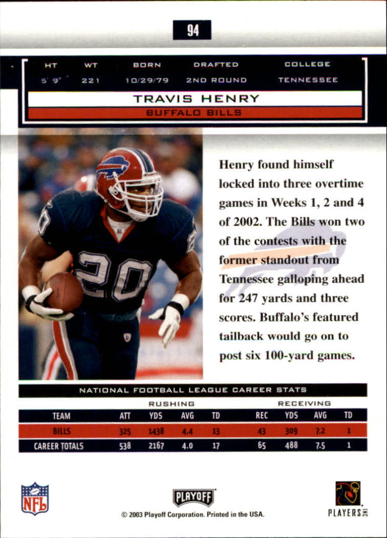 2003 Playoff Honors #94 Travis Henry back image