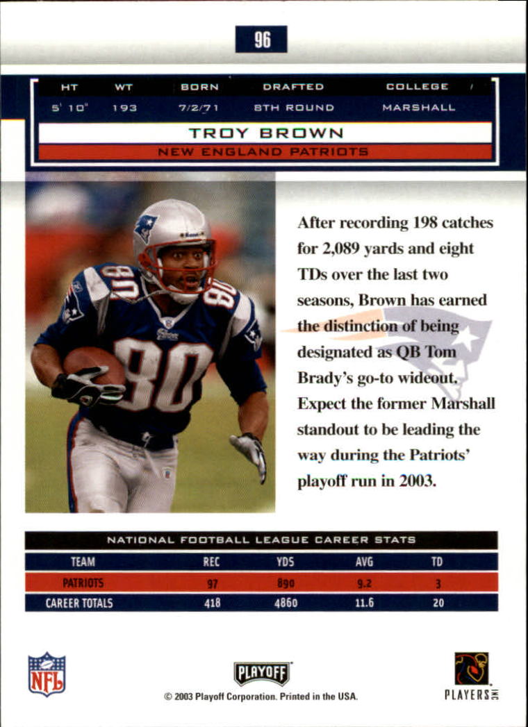2003 Playoff Honors #96 Troy Brown back image