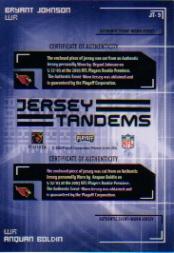 2003 Playoff Honors Jersey Tandems #JT9 Bryant Johnson/Anquan Boldin back image
