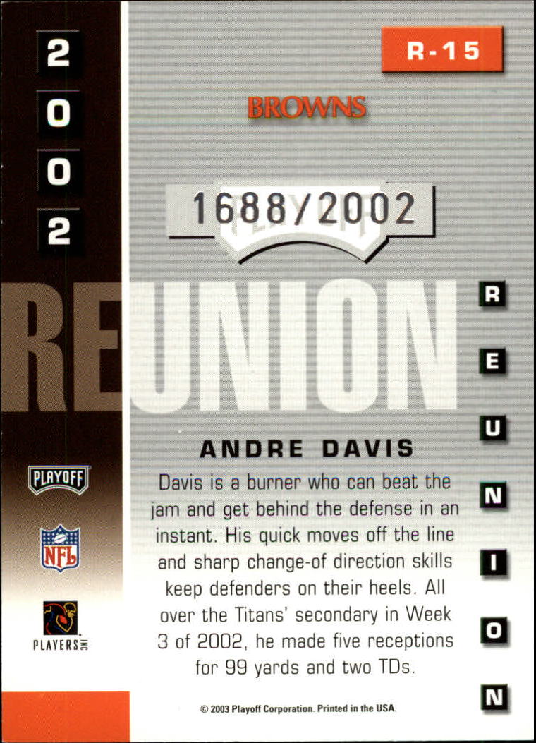 2003 Playoff Prestige 2002 Reunion #R15 Andre Davis back image
