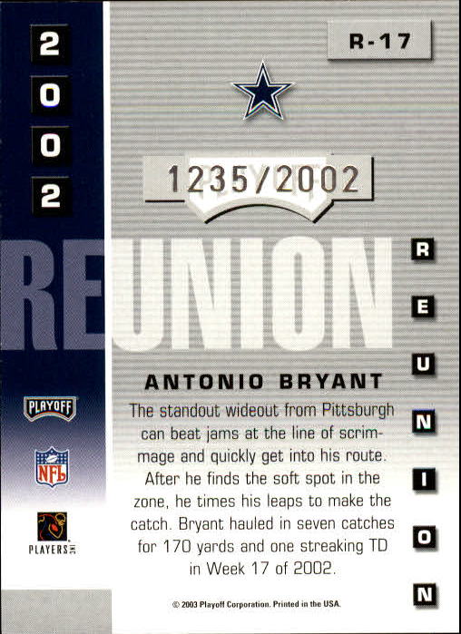 2003 Playoff Prestige 2002 Reunion #R17 Antonio Bryant - NM-MT - 7th ...