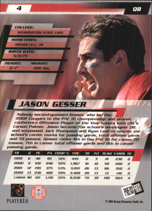 2003 Press Pass #4 Jason Gesser back image