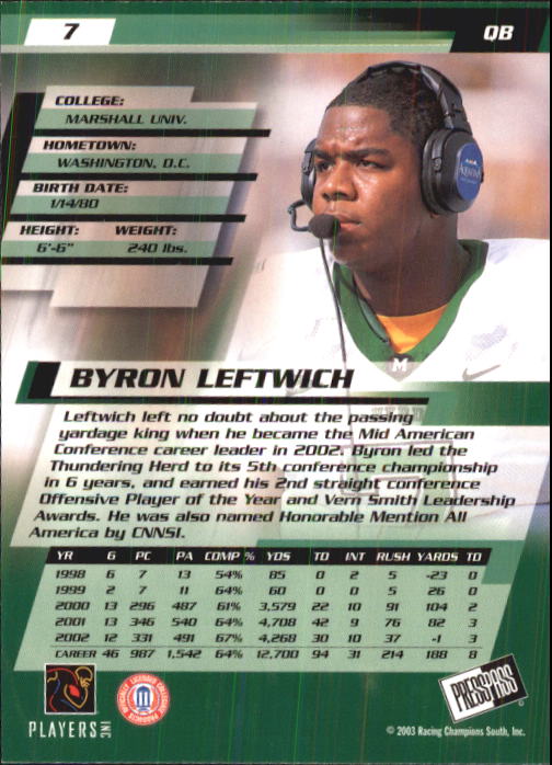2003 Press Pass #7 Byron Leftwich back image