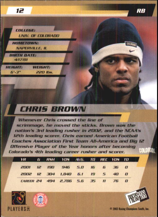 2003 Press Pass #12 Chris Brown back image