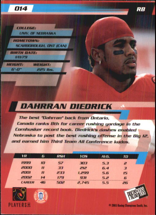 2003 Press Pass #14 Dahrran Diedrick back image