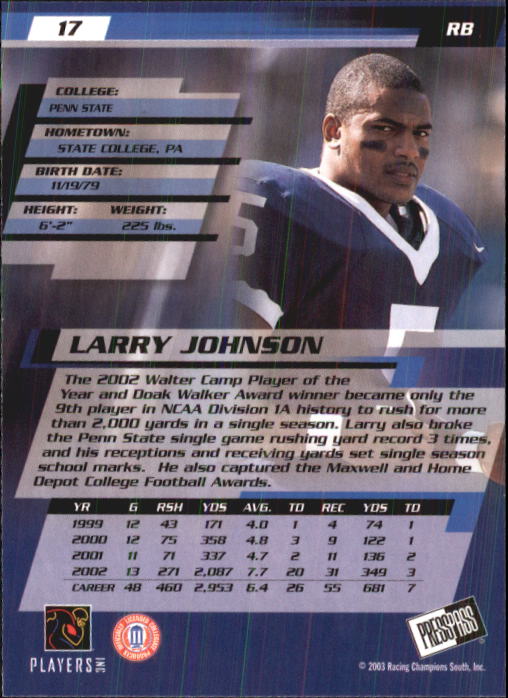 2003 Press Pass #17 Larry Johnson back image