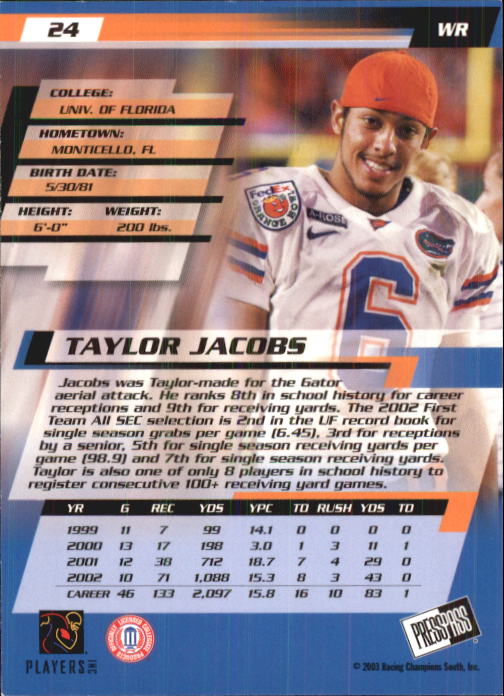 2003 Press Pass #24 Taylor Jacobs back image