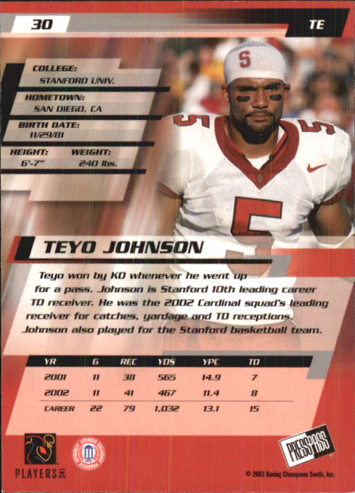 2003 Press Pass #30 Teyo Johnson back image