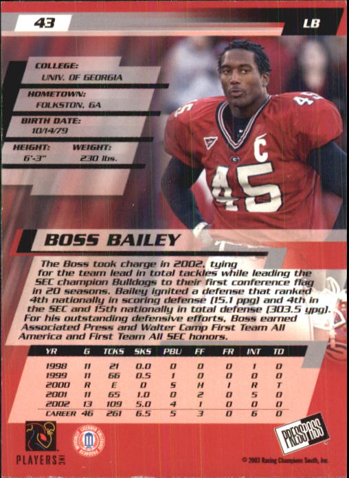 2003 Press Pass #43 Boss Bailey back image