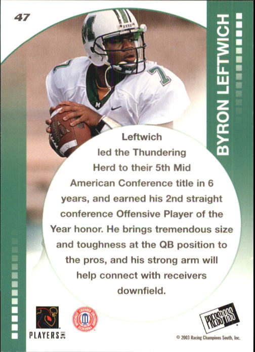 2003 Press Pass #47 Byron Leftwich PP back image