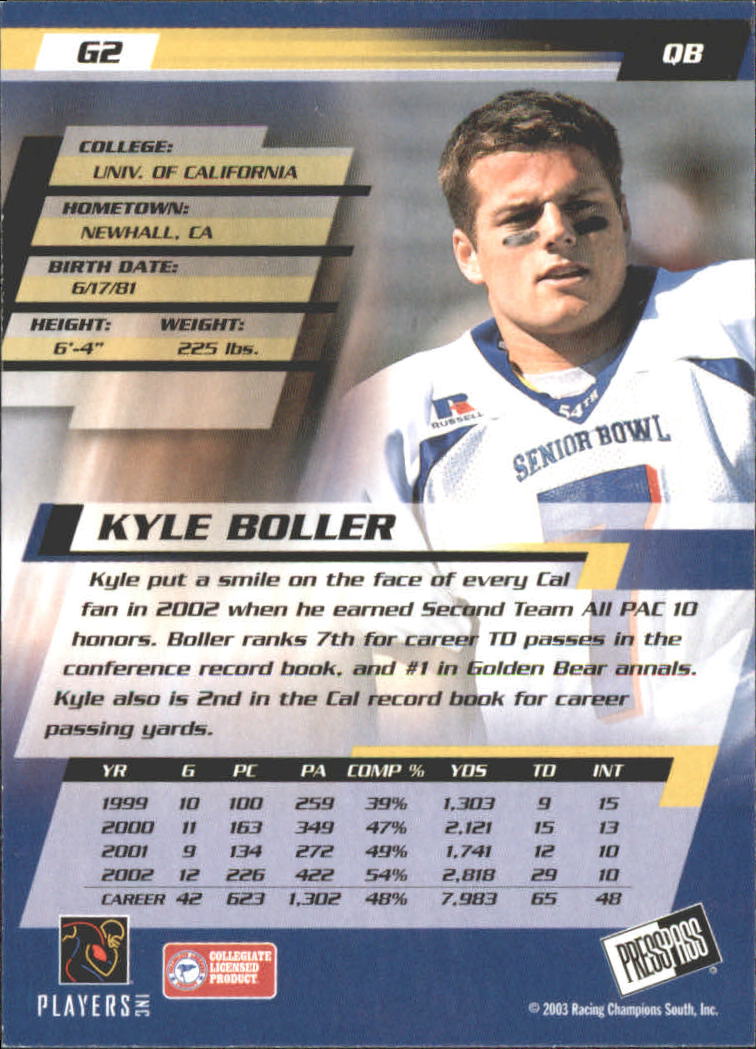 2003 Press Pass Gold Zone #G2 Kyle Boller back image