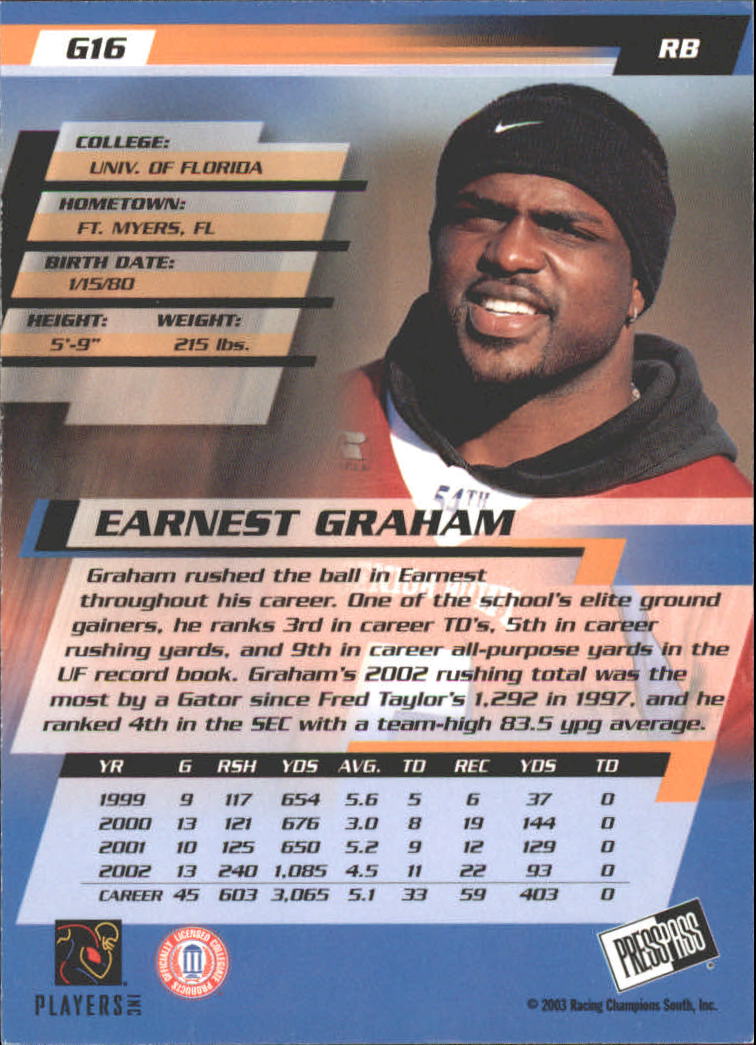 2003 Press Pass Gold Zone #G16 Earnest Graham back image