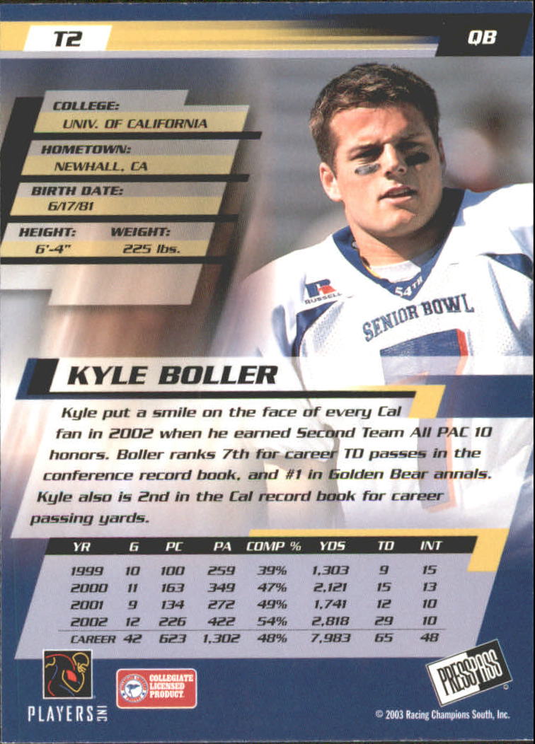 2003 Press Pass Torquers #T2 Kyle Boller back image
