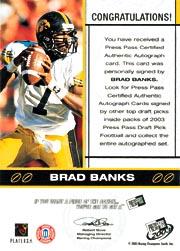 2003 Press Pass Autographs Bronze #2 Brad Banks back image