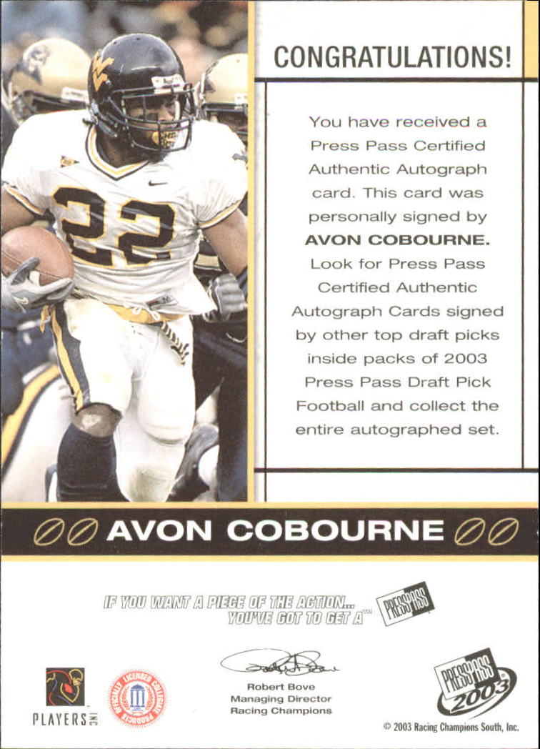 2003 Press Pass Autographs Bronze #8 Avon Cobourne back image
