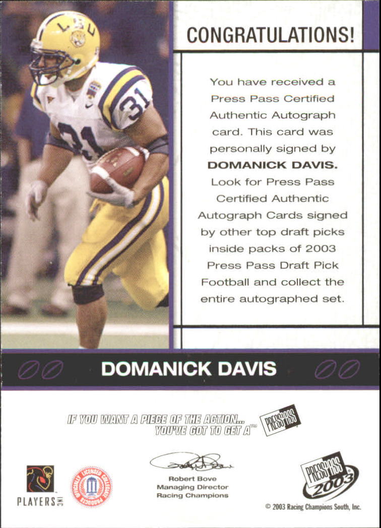 2003 Press Pass Autographs Bronze #11 Domanick Davis back image