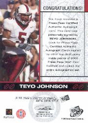 2003 Press Pass Autographs Bronze #27 Teyo Johnson back image