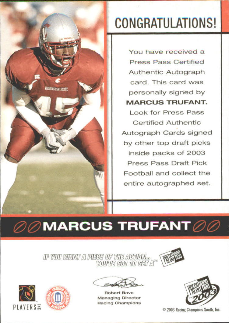 2003 Press Pass Autographs Bronze #55 Marcus Trufant back image