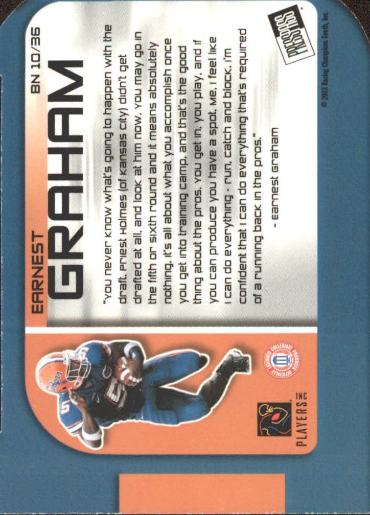 2003 Press Pass Big Numbers #BN10 Earnest Graham back image