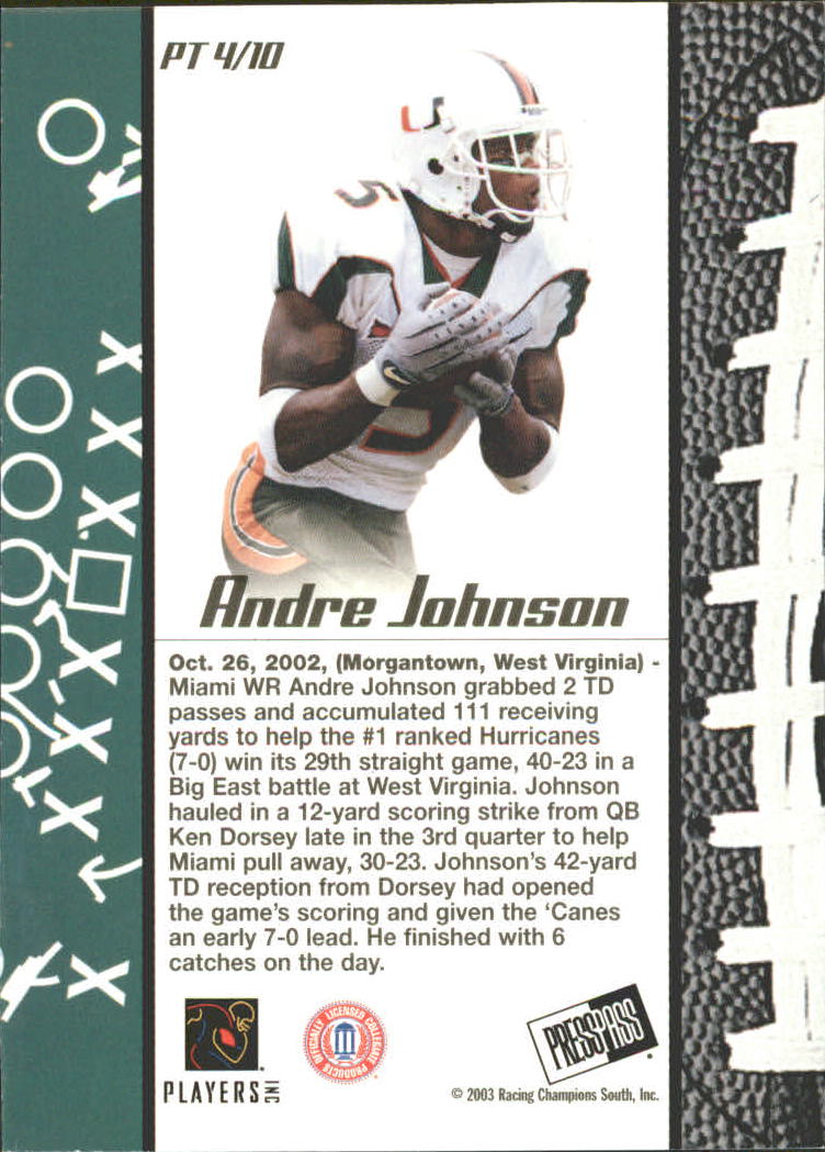 2003 Press Pass Primetime #PT4 Andre Johnson back image