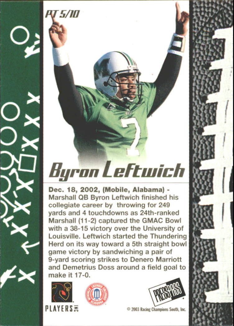 2003 Press Pass Primetime #PT5 Byron Leftwich back image