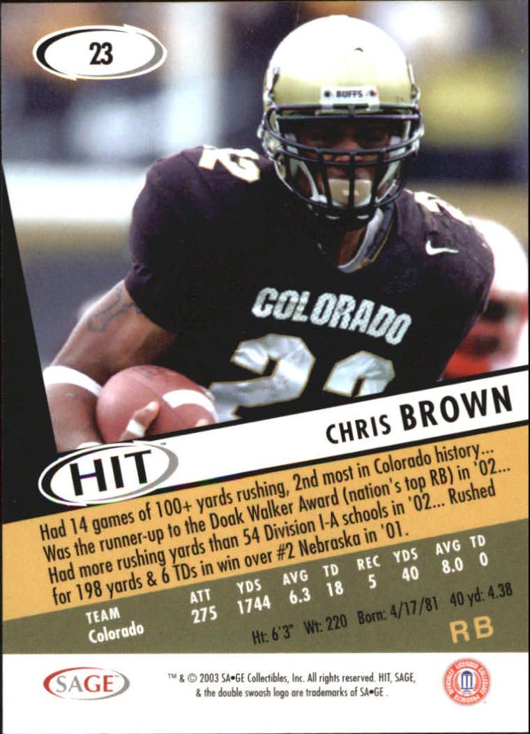 2003 SAGE HIT #23 Chris Brown back image