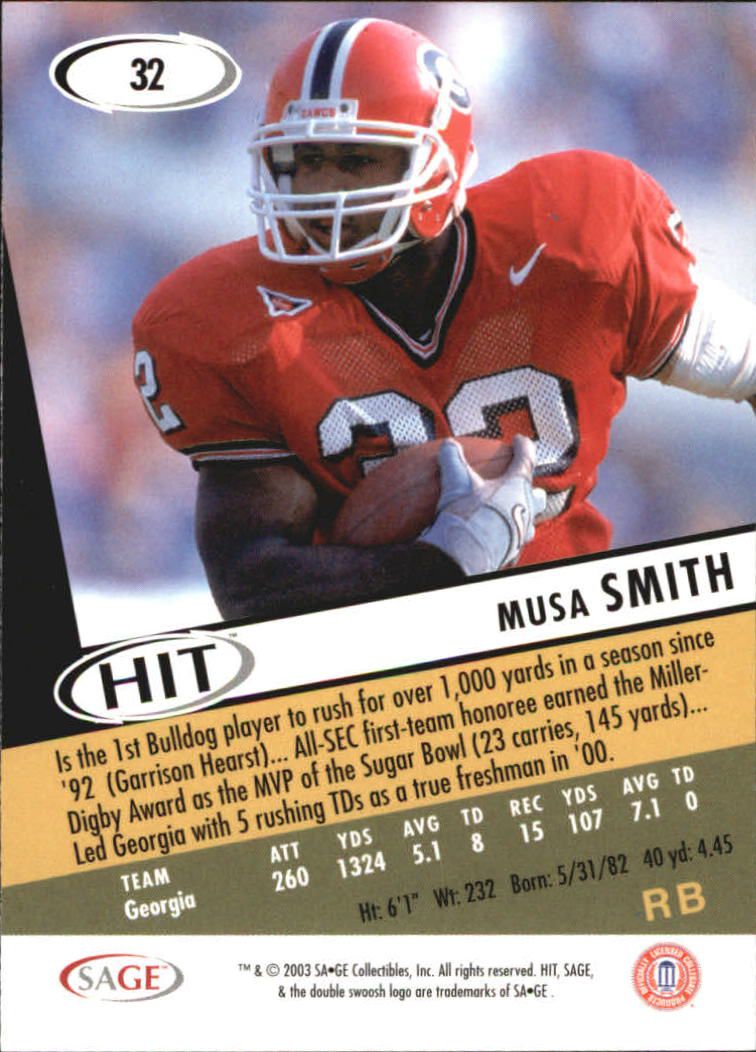 2003 SAGE HIT #32 Musa Smith back image