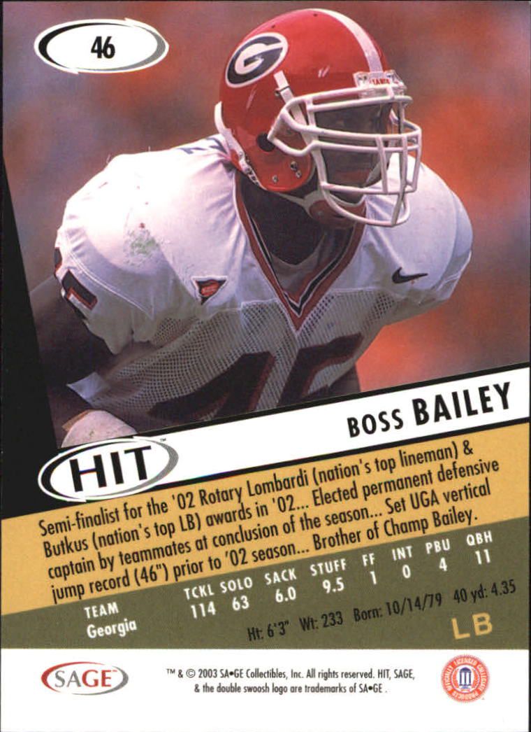 2003 SAGE HIT #46 Boss Bailey back image
