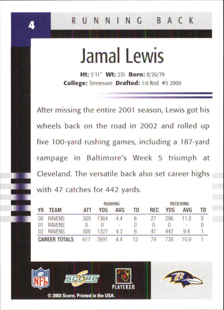 2003 Score #4 Jamal Lewis back image