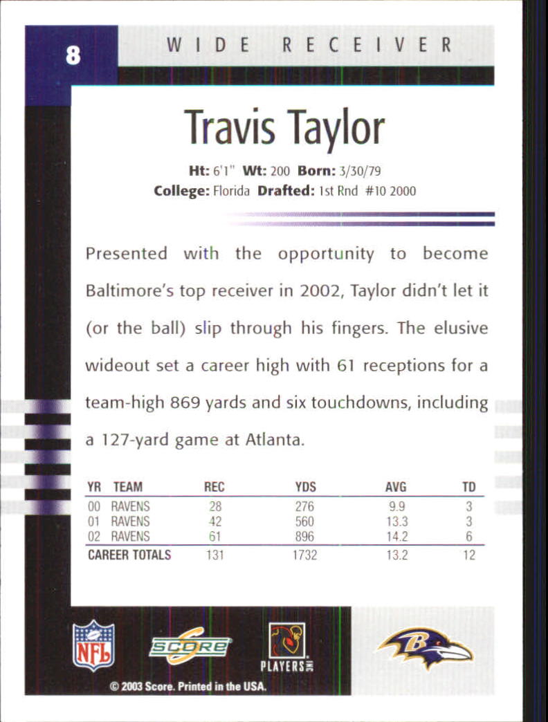 2003 Score #8 Travis Taylor back image