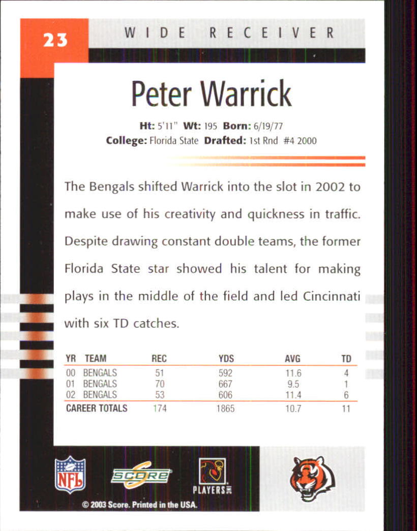 2003 Score #23 Peter Warrick back image